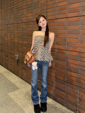 「abaskdesign（アバスクデザイン）のアイテム（アクセサリー）」を使った、胡熊もえさん（レディース・153cm）の夏コーディネート