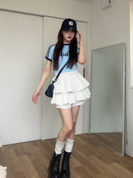 「アイテム（キャップ）」を使った、胡熊もえさん（レディース・153cm）の夏コーディネート