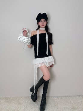 「anyonemore（エニワンモア）のアイテム」を使った、胡熊もえさん（レディース・153cm）の春コーディネート