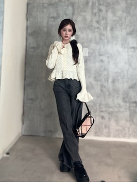 「GRL（グレイル）のアイテム（パンツ）」を使った、胡熊もえさん（レディース・153cm）の春コーディネート