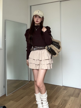 「茶色」｜胡熊もえさん（レディース・153cm）の秋コーディネート