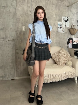 「CELINE（セリーヌ）のアイテム」を使った、胡熊もえさん（レディース・153cm）の夏コーディネート