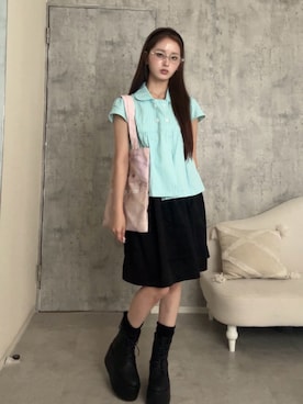 「アイテム（トートバッグ、ピンク系）」を使った、胡熊もえさん（レディース・153cm）の夏コーディネート