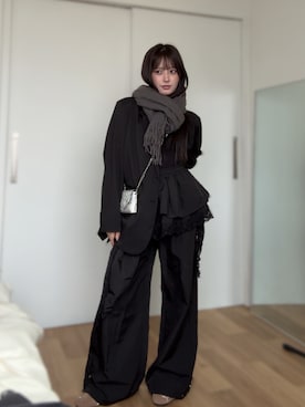 「アイテム（マフラー）」を使った、胡熊もえさん（レディース・153cm）の秋コーディネート