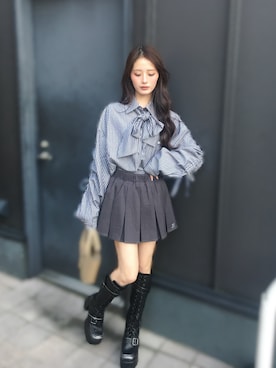 「MURUA（ムルーア）のアイテム」を使った、胡熊もえさん（レディース・153cm）の春コーディネート