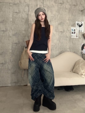 「CELINE（セリーヌ）のアイテム」を使った、胡熊もえさん（レディース・153cm）の夏コーディネート
