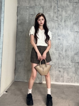 「GRL（グレイル）のアイテム（パンツ）」を使った、胡熊もえさん（レディース・153cm）の春コーディネート