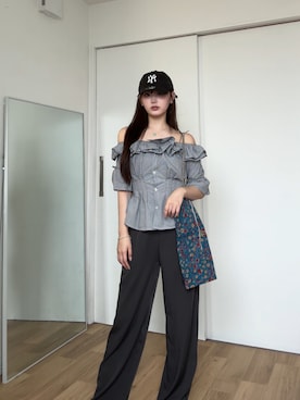 「アイテム（トートバッグ）」を使った、胡熊もえさん（レディース・153cm）の秋コーディネート