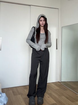 「アイテム（パーカー）」を使った、胡熊もえさん（レディース・153cm）の夏コーディネート