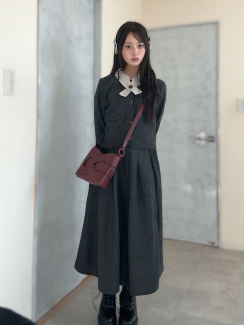 セール】2点セットアップ 配色衿ショート丈ジャケット＆タックプリーツ