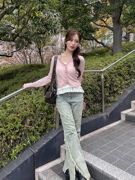 「GRL（グレイル）のアイテム（トップス）」を使った、胡熊もえさん（レディース・153cm）の春コーディネート