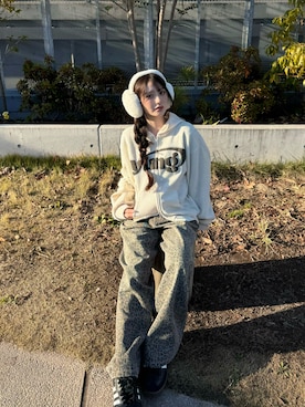 「アイテム（イヤーマフ）」を使った、胡熊もえさん（レディース・153cm）の冬コーディネート