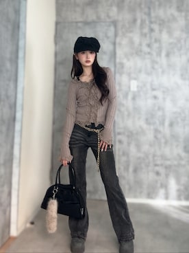 「アイテム（キャスケット）」を使った、胡熊もえさん（レディース・153cm）の春コーディネート