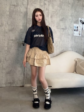 「UMBRO（アンブロ）のアイテム」を使った、胡熊もえさん（レディース・153cm）の春コーディネート