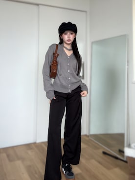 「アイテム（キャスケット）」を使った、胡熊もえさん（レディース・153cm）の秋コーディネート