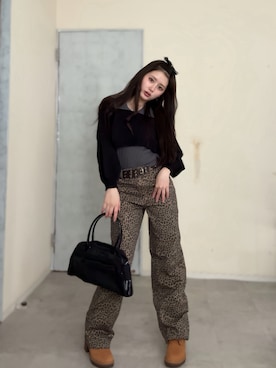 「アイテム（トートバッグ）」を使った、胡熊もえさん（レディース・153cm）の冬コーディネート