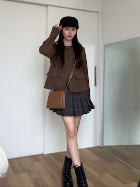 「アイテム（帽子）」を使った、胡熊もえさん（レディース・153cm）の秋コーディネート