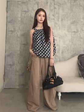 「GRL（グレイル）のアイテム（パンツ）」を使った、胡熊もえさん（レディース・153cm）の夏コーディネート