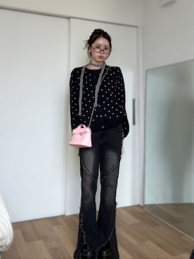 「アイテム（メガネ）」を使った、胡熊もえさん（レディース・153cm）の秋コーディネート