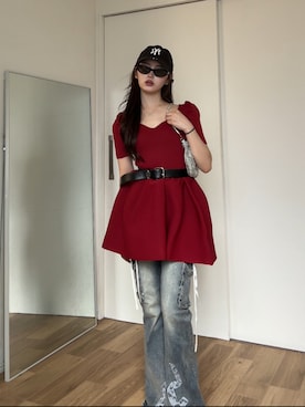 「NEW ERA（ニューエラ）のアイテム」を使った、胡熊もえさん（レディース・153cm）の秋コーディネート