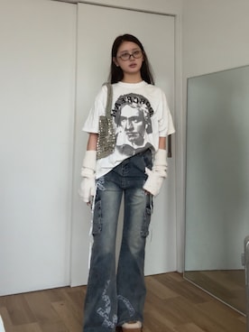 「アイテム（ネックウォーマー/スヌード）」を使った、胡熊もえさん（レディース・153cm）の秋コーディネート