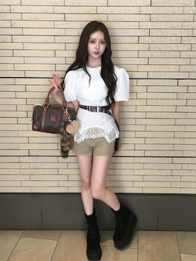 「CELINE（セリーヌ）のアイテム」を使った、胡熊もえさん（レディース・153cm）の夏コーディネート