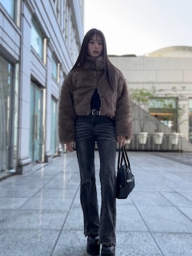 「アイテム（トートバッグ）」を使った、胡熊もえさん（レディース・153cm）の秋コーディネート