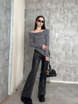 「gentle monster（ジェントルモンスター）のアイテム」を使った、胡熊もえさん（レディース・153cm）の春コーディネート