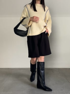 「select MOCA（セレクトモカ）のワイドシャフトロングブーツ（ブーツ）」を使った、AYAMEさん（レディース・167cm）の秋コーディネート