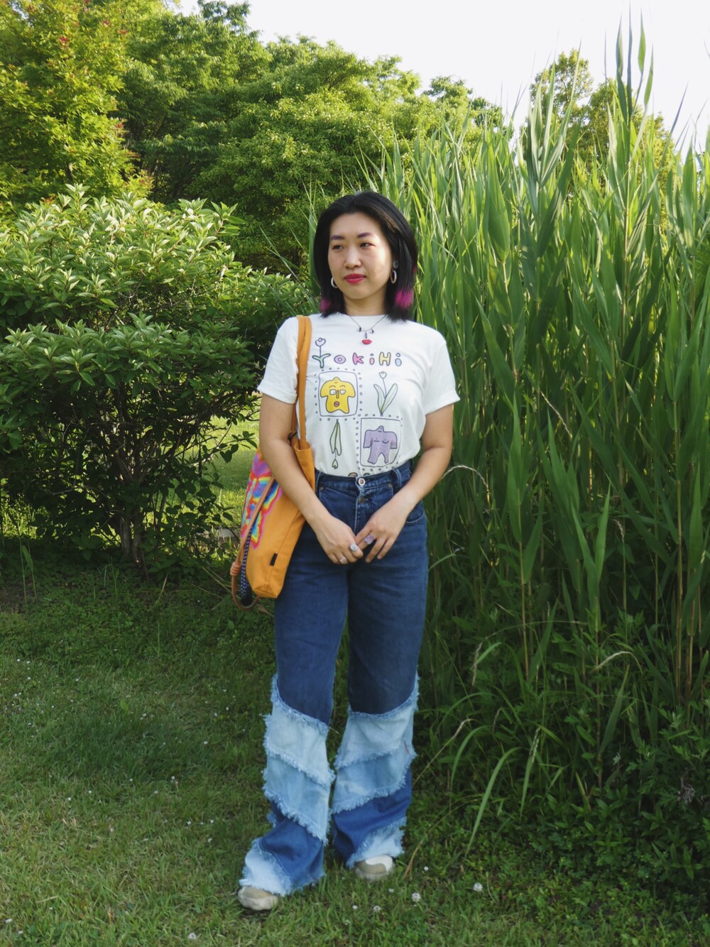 「夏だ！Tシャツ着よう！、さらっと晴れやかスナップ、デニム、デニムコーデ、初夏コーデ、夏服」｜「YOKIHIのアイテム（Tシャツ/カットソー、その他）」を使った、yokihikmさん（レディース・166cm）の夏コーディネートの1枚目の写真