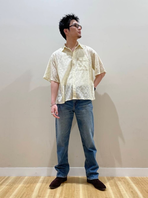 レギュラーカラーレース半袖シャツ