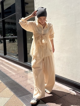 「アイテム（ニットキャップ/ビーニー）」を使った、髙崎弥生さん（レディース・167cm）の夏コーディネート
