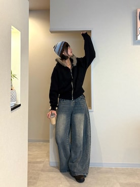 「アイテム（ニットキャップ/ビーニー）」を使った、kurumiさん（レディース・166cm）の秋コーディネート