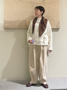 「アイテム（バンダナ/スカーフ）」を使った、haginoさん（レディース・152cm）の冬コーディネート