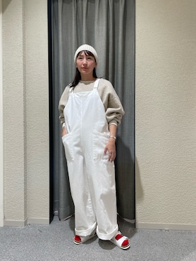 「アイテム（オールインワン・サロペット、ホワイト系）」を使った、haginoさん（レディース・152cm）の秋コーディネート