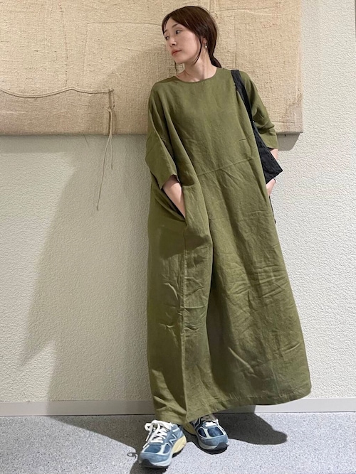 『2サイズ展開』リネンレーヨンワイドワンピース