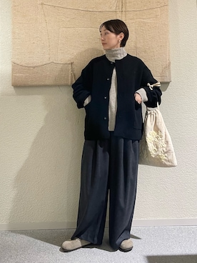 「アイテム（ノーカラージャケット）」を使った、haginoさん（レディース・152cm）の冬コーディネート