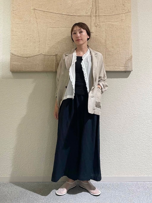リネンレーヨンワイドギャザーパンツ