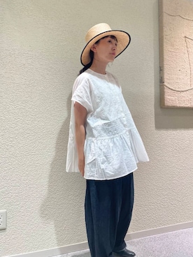 「かぐれ（カグレ）のフロント刺繍フレンチブラウス（シャツ/ブラウス）」を使った、haginoさん（レディース・152cm）の夏コーディネート