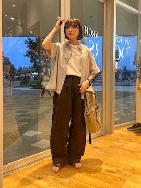 「URBAN RESEARCH DOORS（アーバンリサーチドアーズ）のFORK&SPOON　ワイド5分袖シャツ（シャツ/ブラウス、ホワイト系）」を使った、araiさん（レディース・161cm）の夏コーディネート