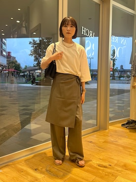 「かぐれ（カグレ）のワイドTシャツ（Tシャツ/カットソー、ホワイト系）」を使った、araiさん（レディース・161cm）の夏コーディネート