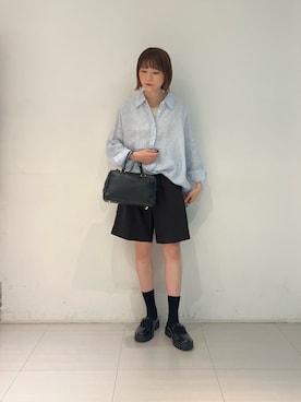 「URBAN RESEARCH（アーバンリサーチ）のリネン2WAYシャツ（シャツ/ブラウス、ブルー系）」を使った、araiさん（レディース・161cm）の春コーディネート
