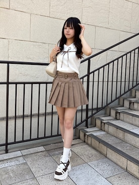 「ミニスカート」｜「アイテム（ニット/セーター）」を使った、ひろさん（レディース・155cm）の夏コーディネート