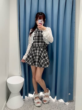 「OLIVE des OLIVE（オリーブデオリーブ）のアメスリワンピースswimwear（水着、ブラック系）」を使った、ひろさん（レディース・155cm）の夏コーディネート