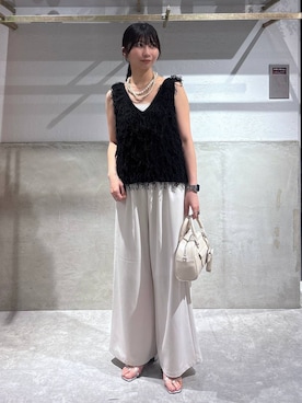 「LOWRYS FARM（ローリーズファーム）のパールタレンネックレス　249411（ネックレス）」を使った、みのりさん（レディース・155cm）の夏コーディネート