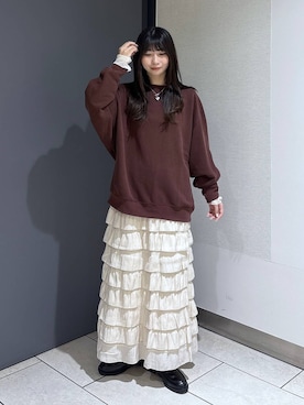 「LOWRYS FARM（ローリーズファーム）のソフトウラケプルオーバー  579079（スウェット）」を使った、みのりさん（レディース・155cm）の秋コーディネート