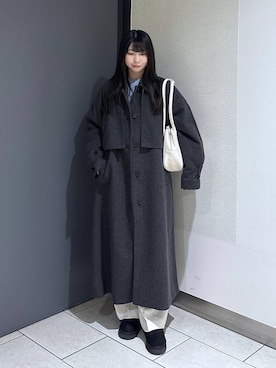 「アイテム（ステンカラーコート、グレー系）」を使った、みのりさん（レディース・155cm）の冬コーディネート