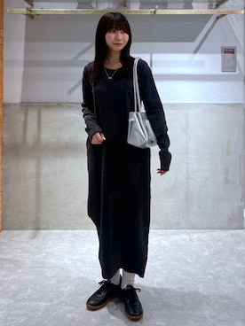 「LOWRYS FARM（ローリーズファーム）のパウダーブリーチリメイクワンピース308142（ワンピース）」を使った、みのりさん（レディース・155cm）の冬コーディネート