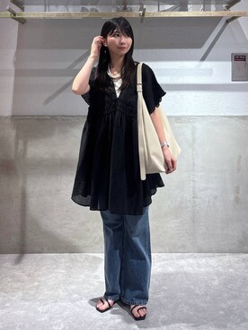 「LOWRYS FARM（ローリーズファーム）のパールタレンネックレス　249411（ネックレス）」を使った、みのりさん（レディース・155cm）の夏コーディネート