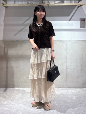 「LOWRYS FARM（ローリーズファーム）のパールタレンネックレス　249411（ネックレス）」を使った、みのりさん（レディース・155cm）の夏コーディネート